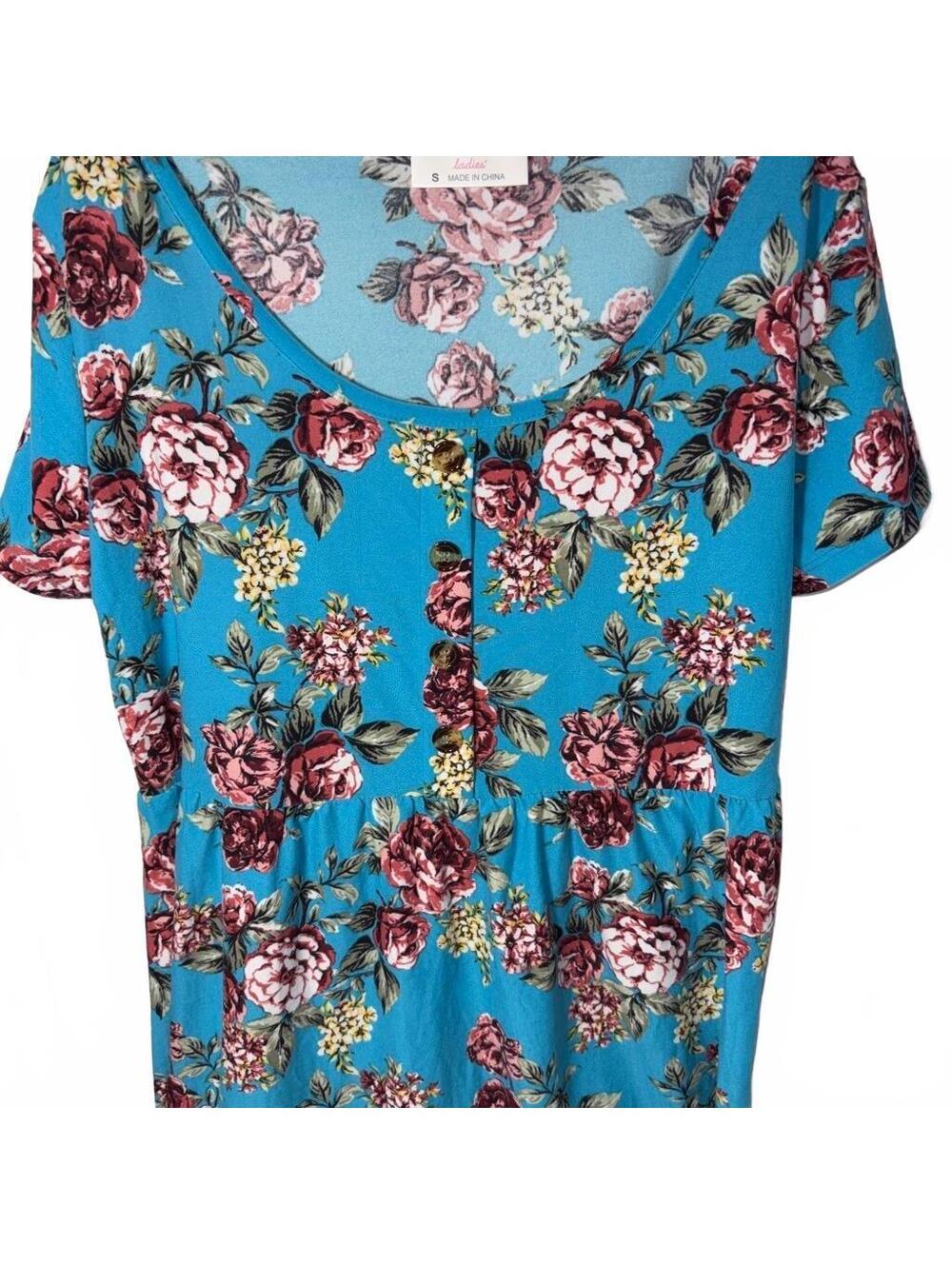 NWT Bobbie Brooks Ladies Blue Floral Short Sleeve Babydoll Dress Size S - Picture 7 of 8
